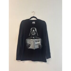 Star Wars Shirt Men Medium Black Tee Darth Vader Long Sleeve Retro Y2K Book Nerd